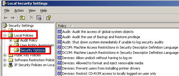 Local Policies -> Security Options