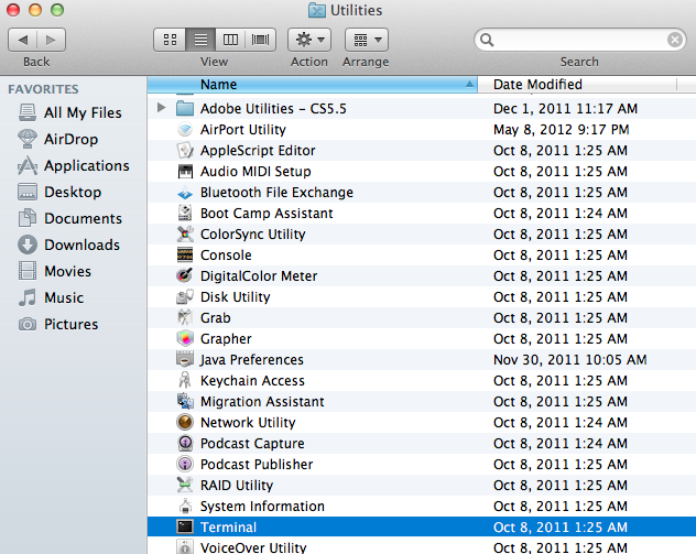 Mac OS X Utilities Folder