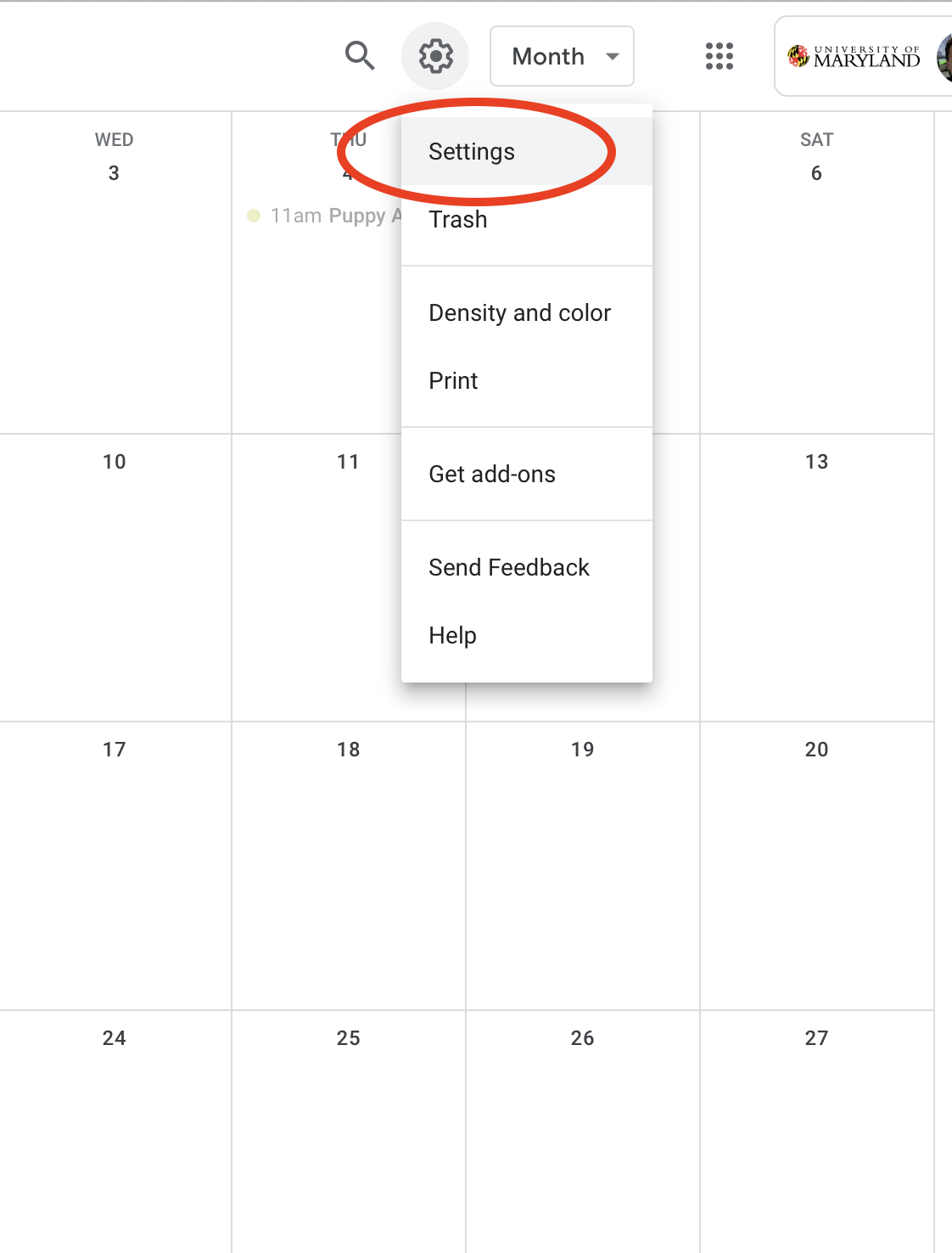 image of Google Calendar view