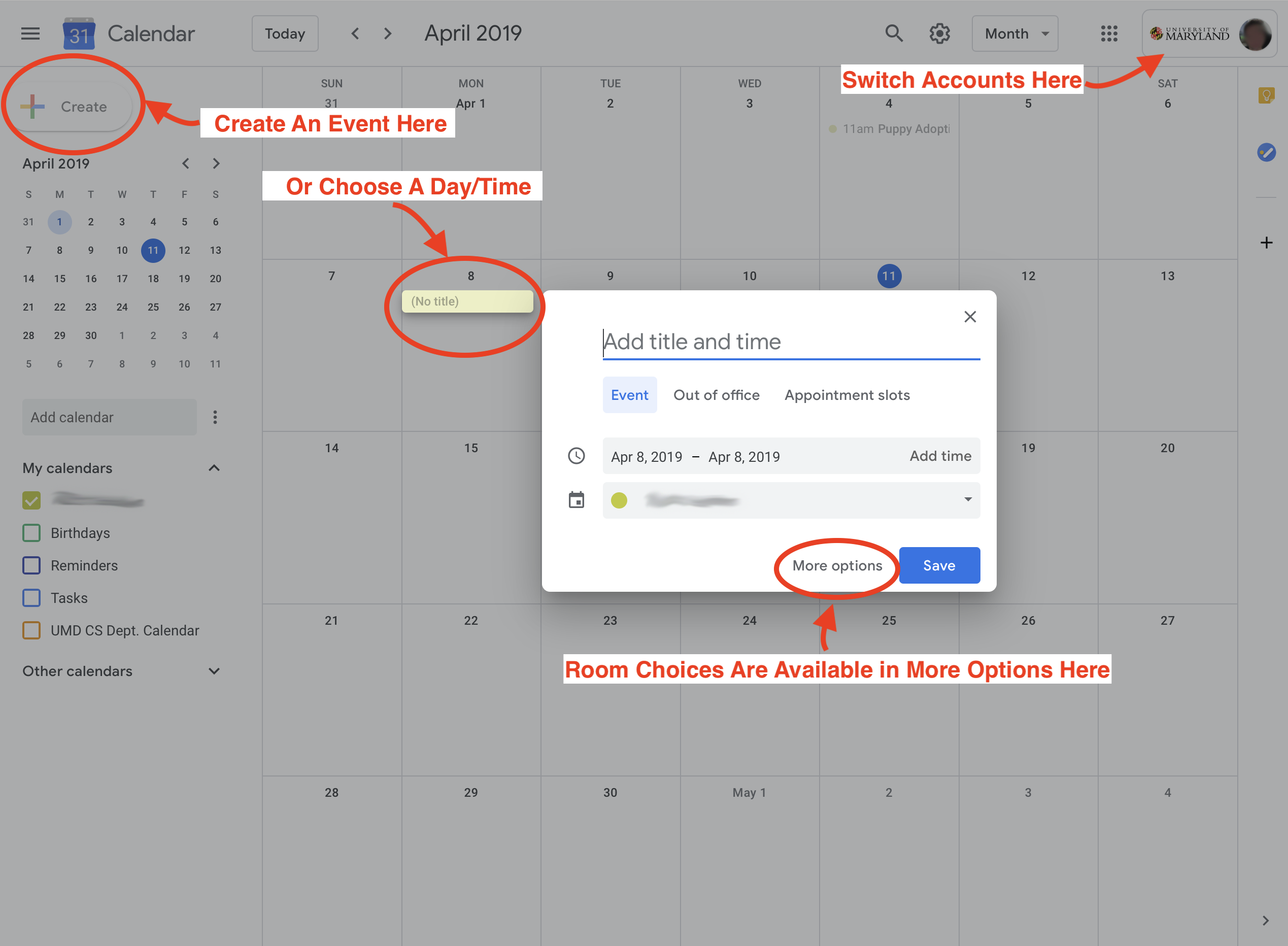 image of Google Calendar view